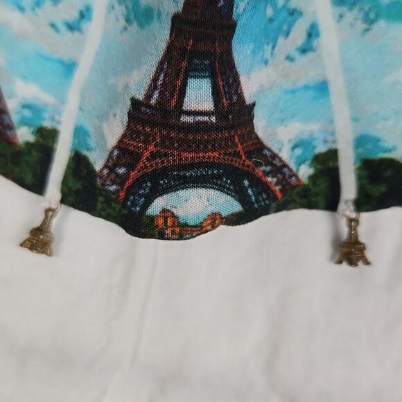 Pith Wanderlust Paris Eiffel Tower Blouse White Printed Top Unique Artistic Fun - Picture 12 of 13